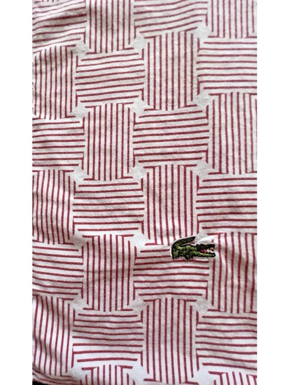 Izod KING Pillowcase Red White Stripe 100% Cotton Nautical Crocodile PRISTINE